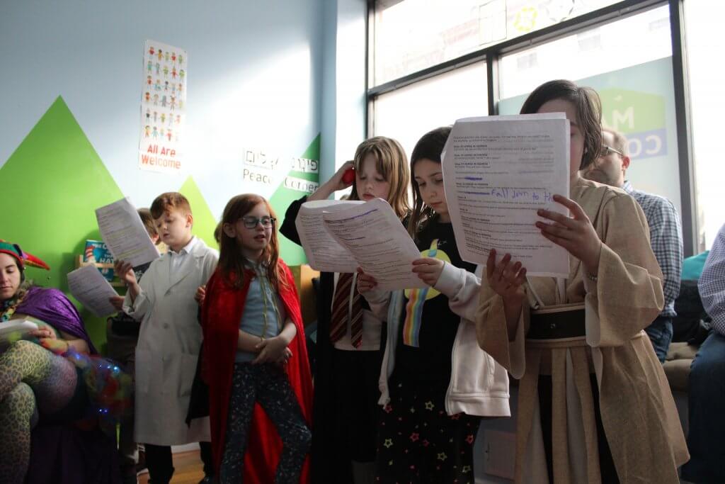 The 2nd-4th graders performing the Purim Shpiel.