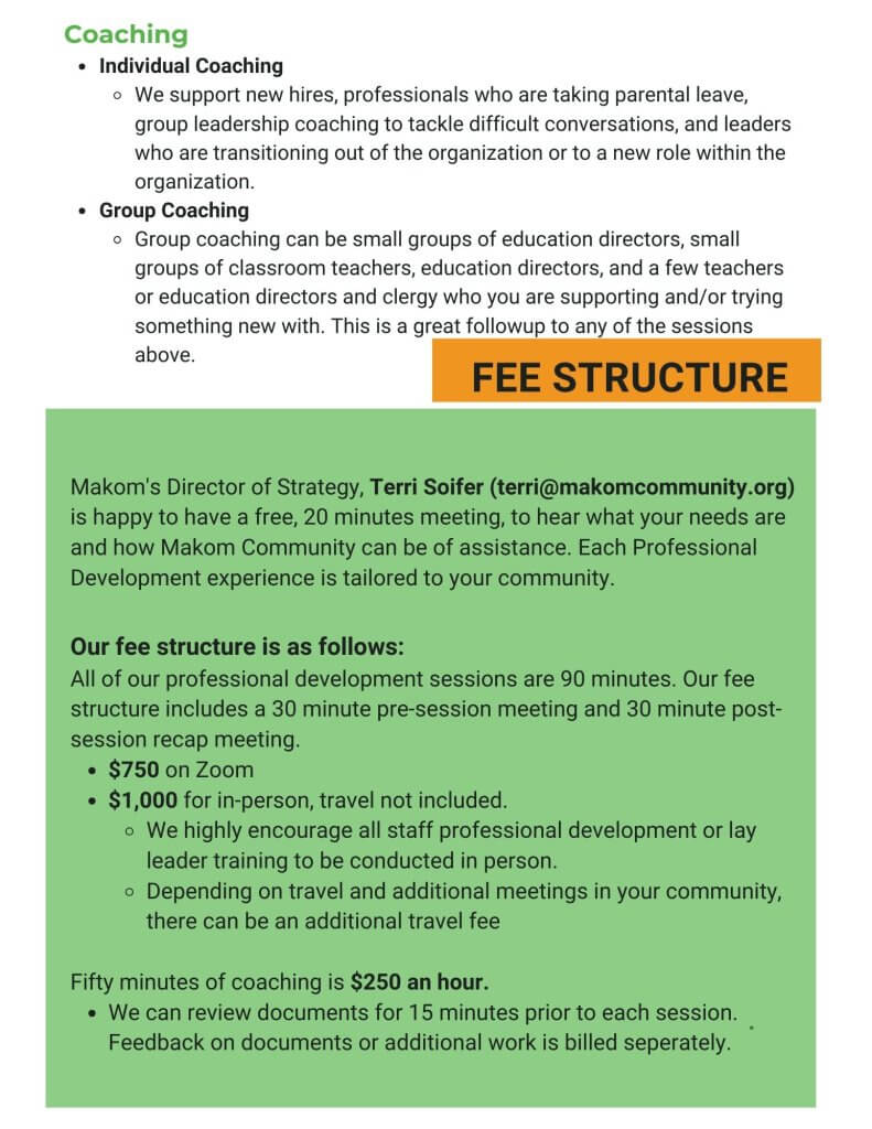 Page 3 of Makom's Professional Development Menu - the readable document is here https://drive.google.com/file/d/1ndmtJAXmphf0Wz13x59rXsDG7N-n-FEb/view?usp=drive_link